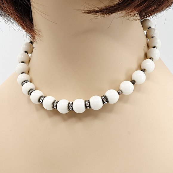 Lucite Necklace w/Rhinestones, Vintage Choker Necklaces - Picture 1 of 7